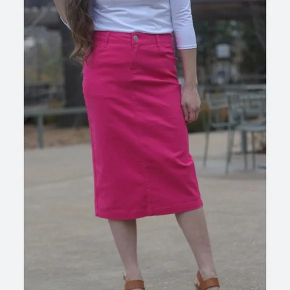 Skirts Jade Mckenzie Hot Pink Denim Midi Skirt Poshmark